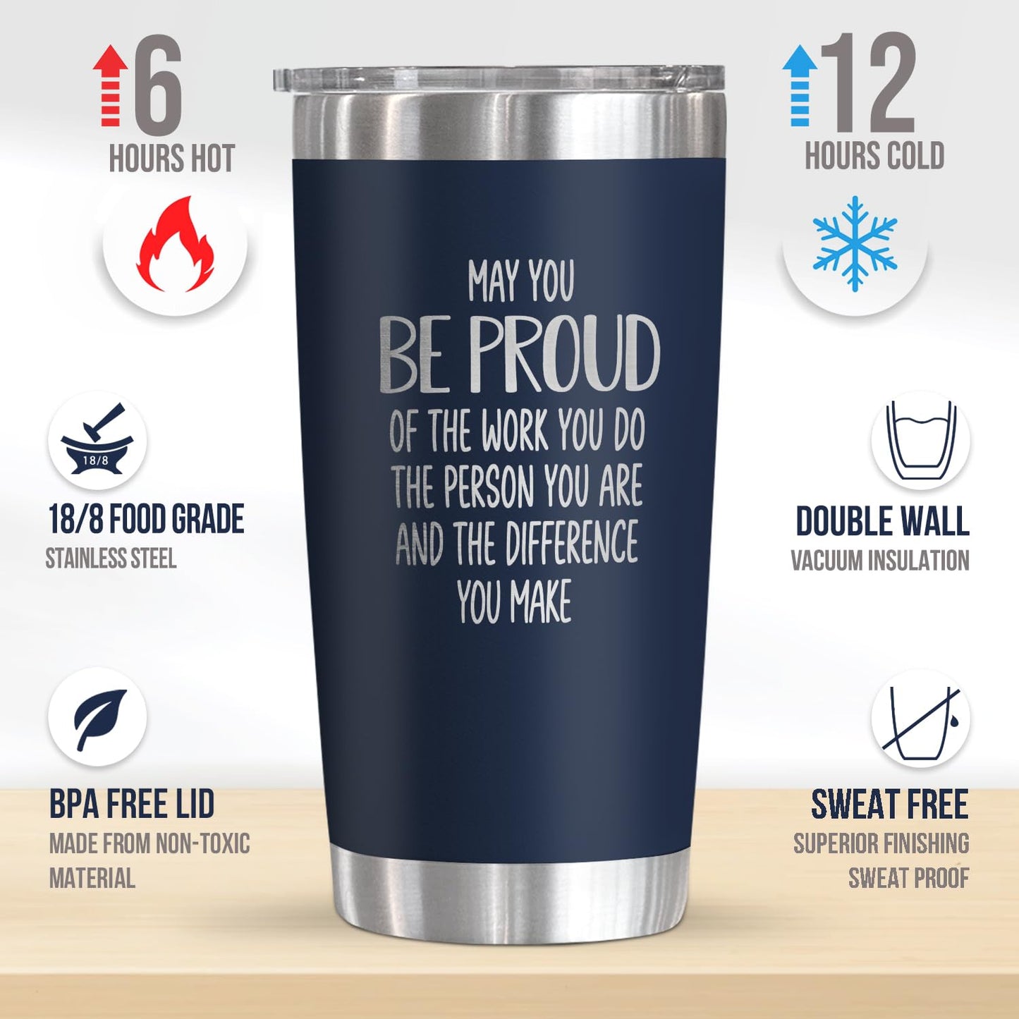 OASSIE Thank You Gifts for Men Women - Proud of You 20 oz Stainless Steel Coffee Tumbler - Teachers Day Birthday Retirement Employee Nurse Teacher Appreciation Gifts for Men Women Coworkers Boss