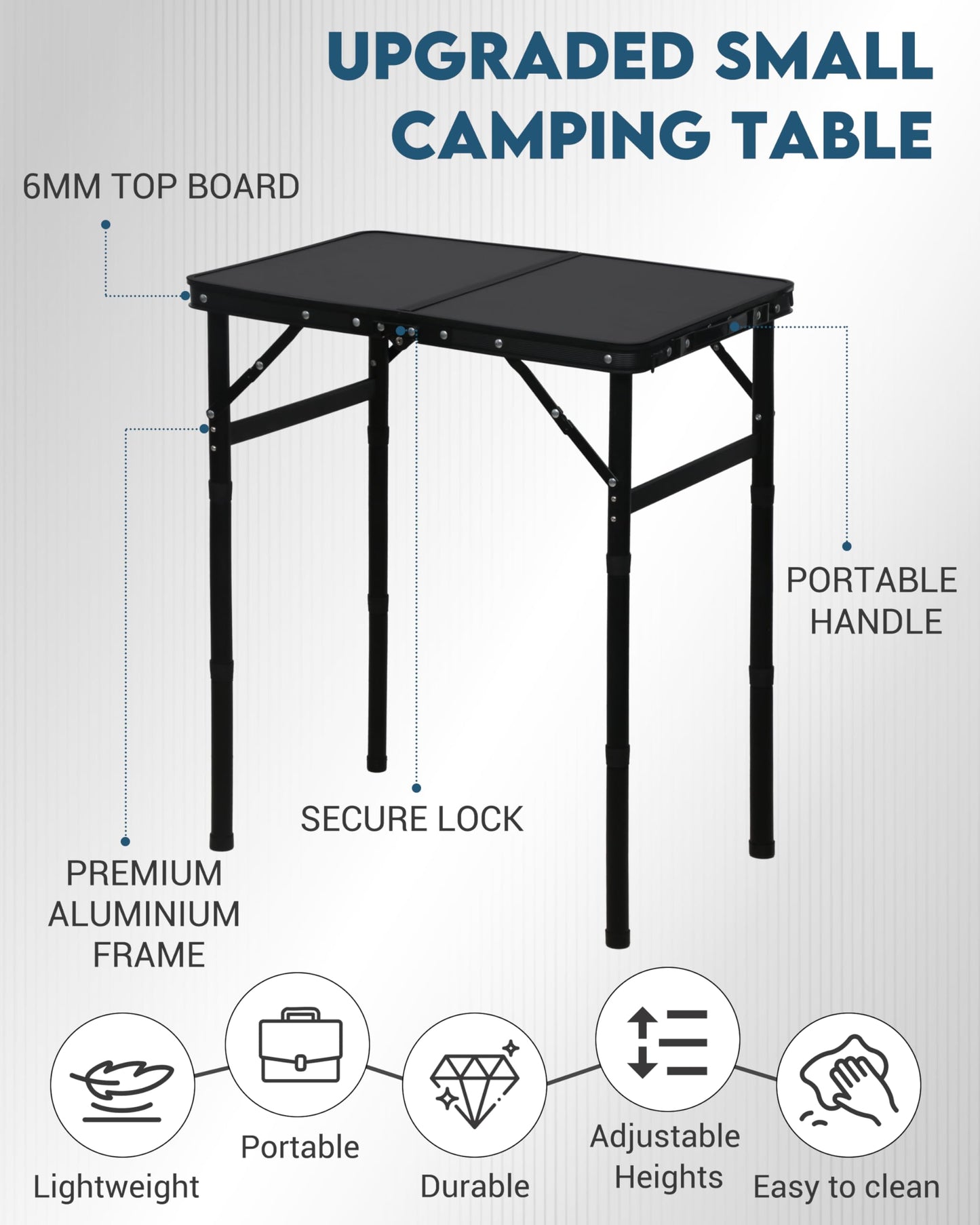 LOFTEY Small Folding Camping Table, 2ft Aluminum Portable Folding Table, 3 Adjustable Heights | Portable Handle | Lightweight for Travel & Outdoor, 23.6" x 15.7" x 27.5"H, Black