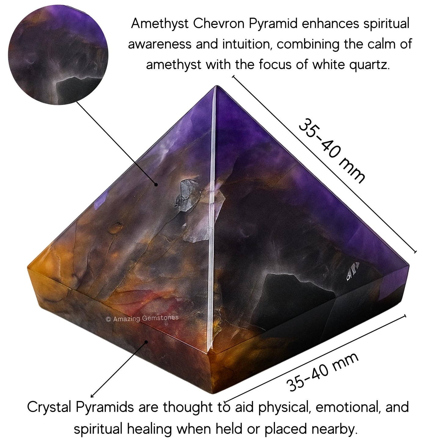 Amazing Gemstone Amethyst Chevron Pyramid Crystal Healing Stones - 1.5" Great Pyramid Figurine of Natural Stone Pyramid for Meditation, Reiki, Chakra Balancing and Crystal Pyramids Grid