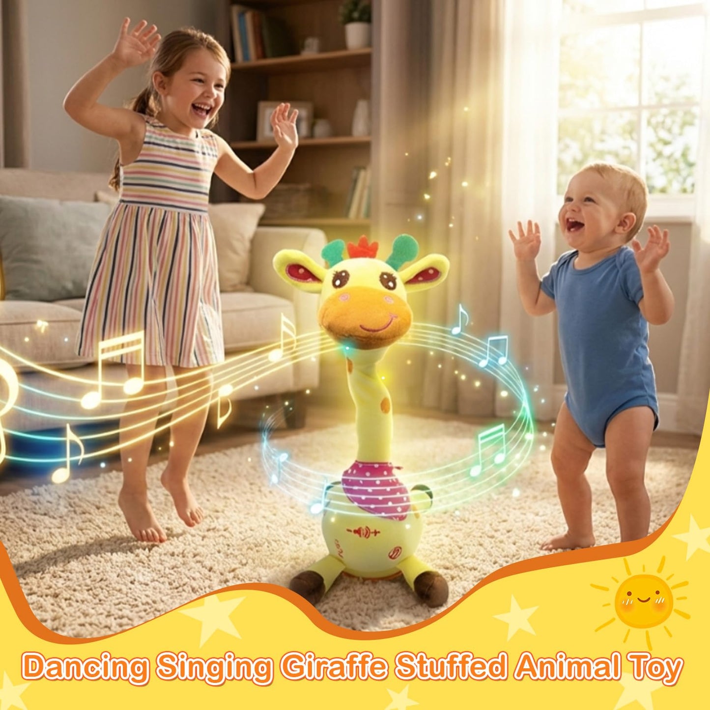 Hunfur Talking Dancing Giraffe Baby Toys for 3-18 Months, Singing Recording Repeats What You Say with Glowing Light, Funny Gift for Toddlers 1-3 Year Old, Boys Girls Tummy Time Toys