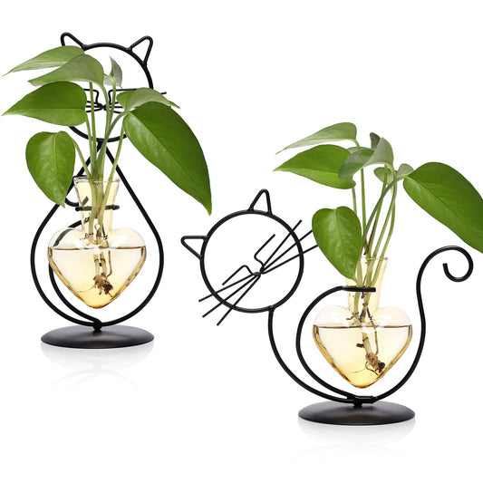 Plant Terrarium Plants Propagation Station Cat Lover Gifts for Women Home Office Decor Cat Desk Accessories