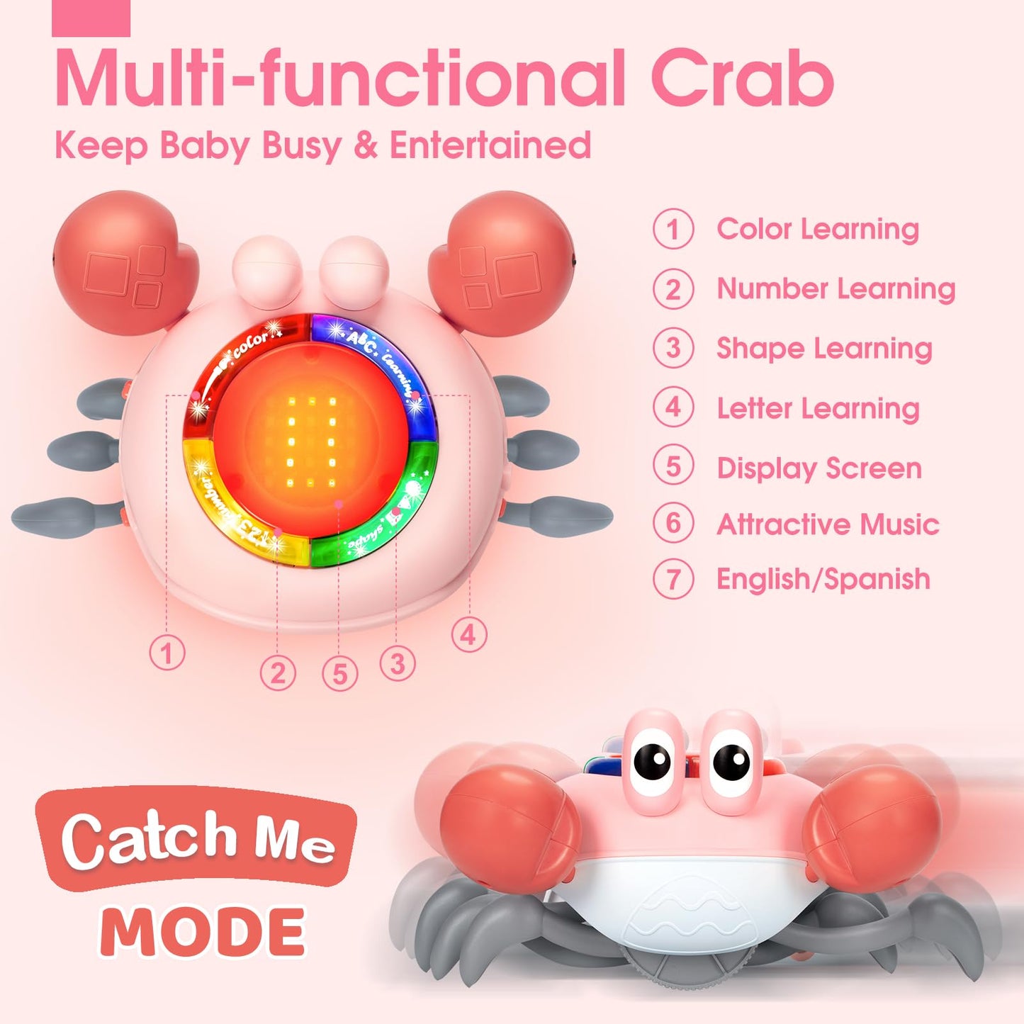 Musical Crawling Crab Baby Toy - Tummy Time Toys for 6-12 Months Boy Girl, Light-up Walking Dancing Moving Crab Toys for 1 Year Old Baby Educational Learning, Crawly Crab Gift for 12-18 Months Infant