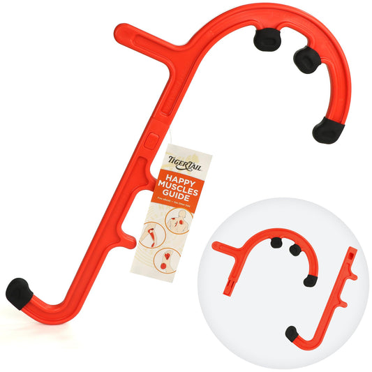 Tiger Tail Tiger Cane Back & Neck Massager – Trigger Point Deep Tissue Acupressure Therapy Cane Massage Hook with 7 Gription Knobs, 2-Piece Massage Tool for Muscle Knot & Shoulder Pain Relief, Orange