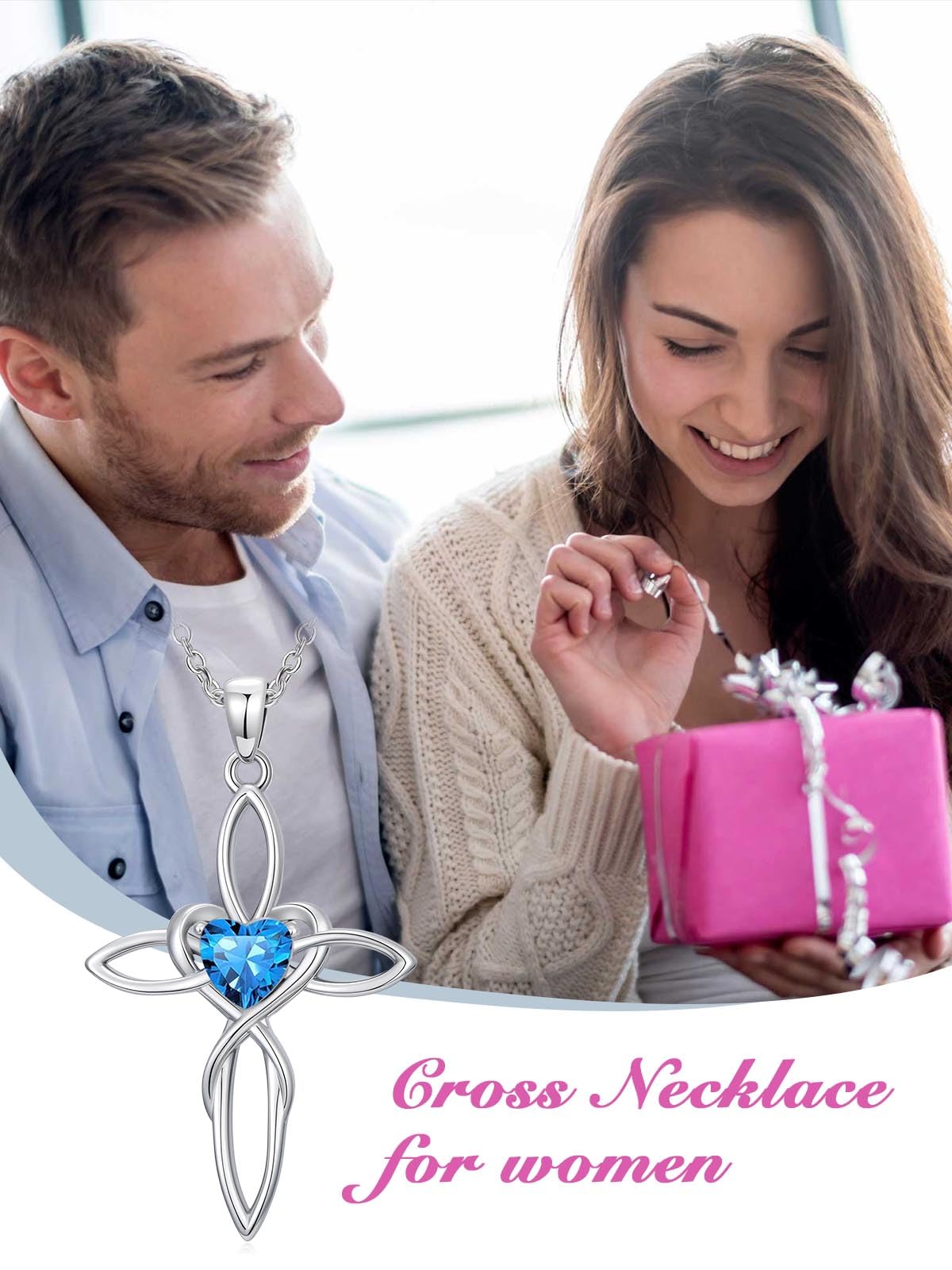 POIUY Celtic Knot Cross Birthstone Necklace for Women Irish Infinity Heart Pendant Cross Jewelry Anniversary Baptism Valentines Birthday Mothers Day Gifts for Mom Wife Her