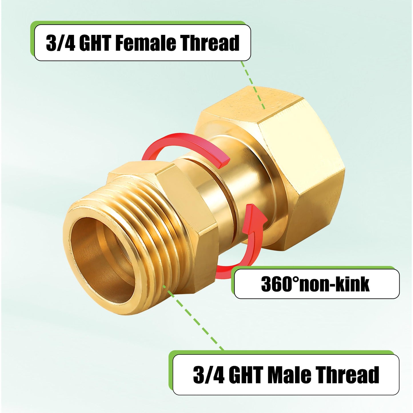 M MINGLE Garden Hose Swivel Connector, 3/4" GHT Brass Hose Fittings, 360 Degree Swivel Male to Female Hose Adapter with Extra 4 Washers