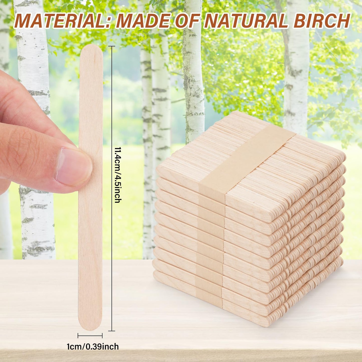 VEIDIA 2000 Pcs 4.5" Wooden Craft Sticks, Ice Cream Sticks,Natural Wood Popsicle Stick for Waxing, DIY Wood Crafts, Hair Removal and Waxing Supplies, Paint Stirrer, Art Projects and Ice Pop Sticks