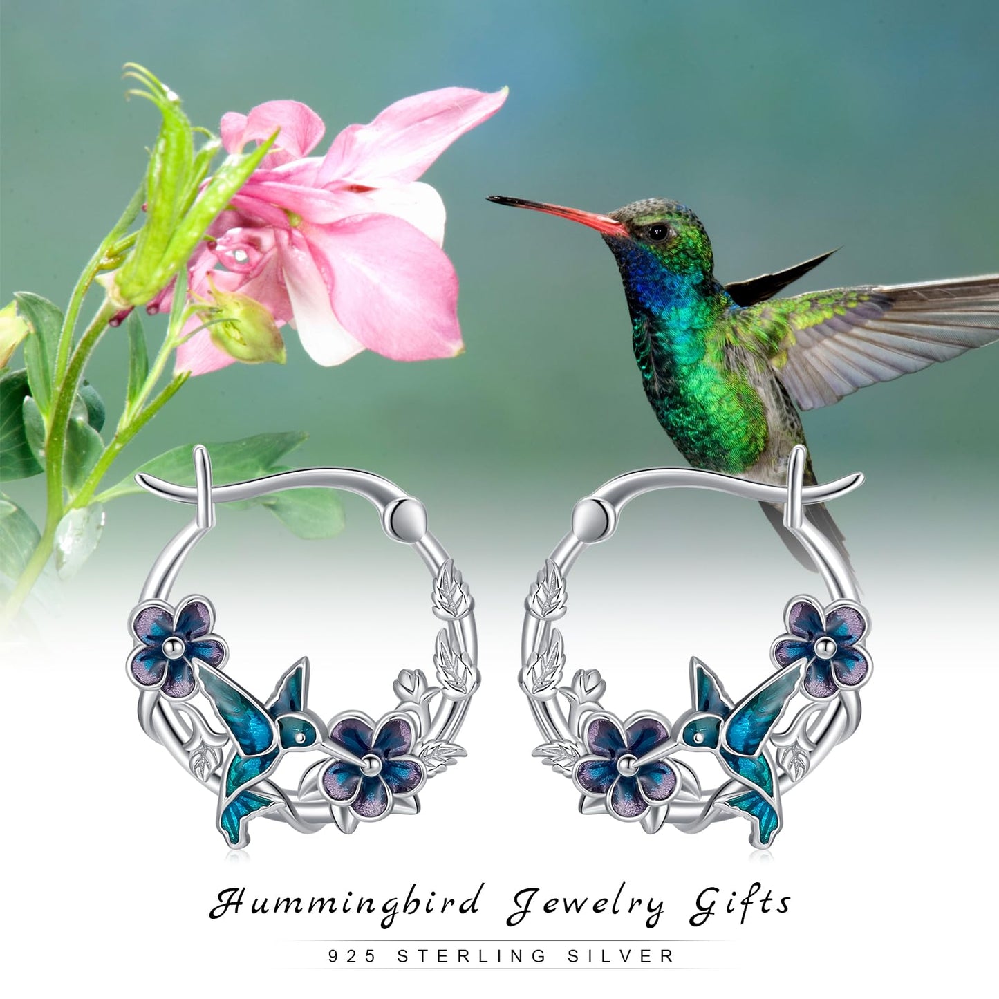 JUSTKIDSTOY Hummingbird Earrings for Women Girls 925 Sterling Silver Bird Flower Hoop Earrings Jewelry Hummingbird Graduation Gifts for Daughter Her