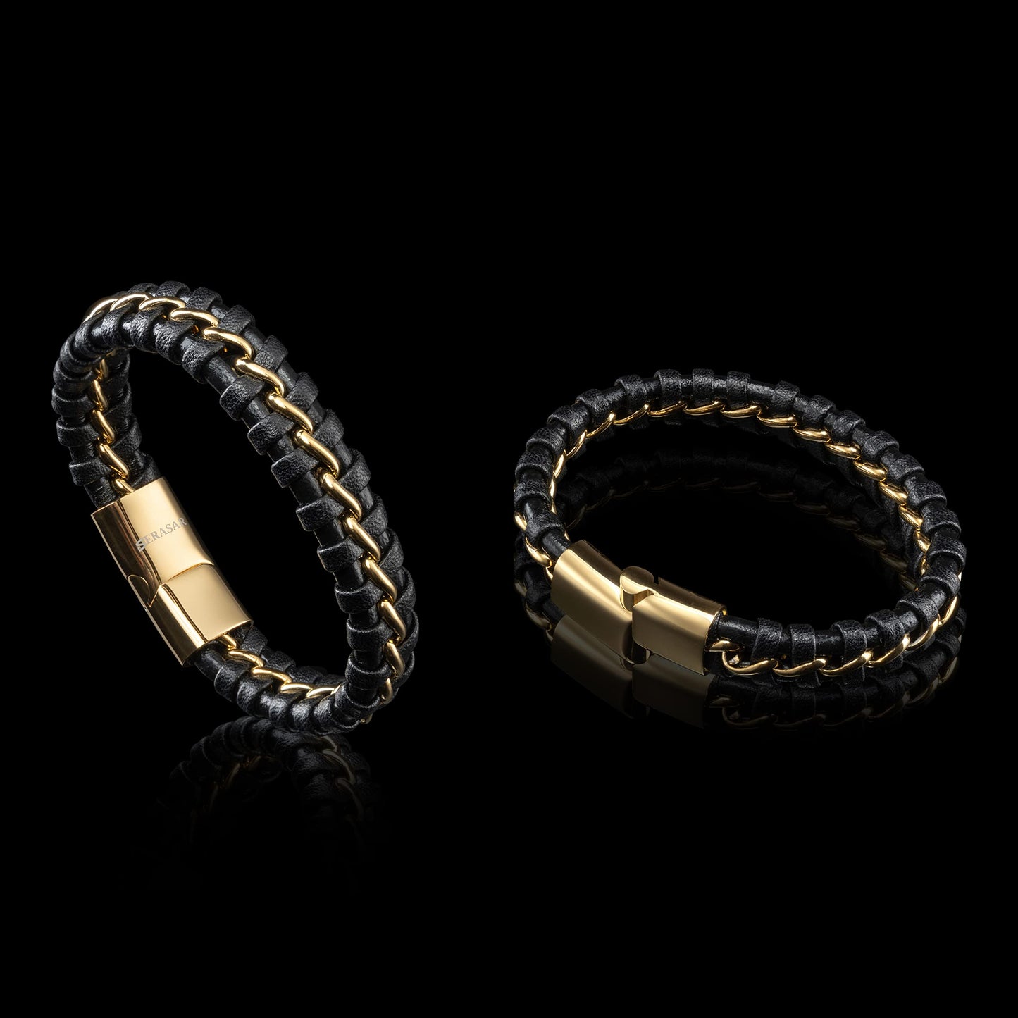 SERASAR Leather Wristbands for Men 23cm Gold Bracelet Gift Box Genuine Cowhide Braided Adjust Able Magnetic Clasp Multi Layer Wrap Rope Mens Bracelets Band Jewelry Magnet Accessories