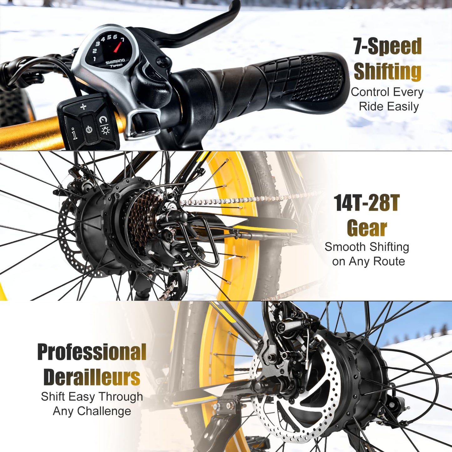 EOEOTWO 26" Fat tire Electric Bike for Adults, 1500W Peak Motor, 60 Miles Range Mountain Ebike, 34 MPH Speed,48V 15Ah Removable Battery, Off Road Mountain Commuting for Men, 7 Speed Yellow