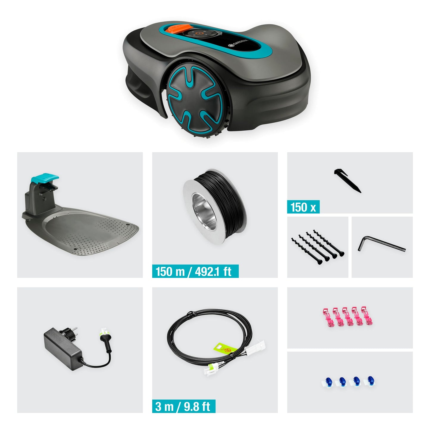 GARDENA 15201-20 SILENO Minimo - Automatic Robotic Lawn Mower with Bluetooth app, Boundary Wire - for lawns up to 2700 Sq Ft, Made in Europe, Grey