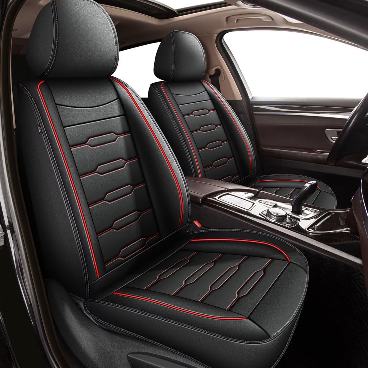 AOMSAZTO Leather Car Seat Cover Custom Fit for Volkswagen Jetta 2007-2026 Faux Leather Car Seat Protector Compatible Airbag Jetta Seat Covers Vehicle Cushion Covers Waterproof 2 Front Seat Black&Red