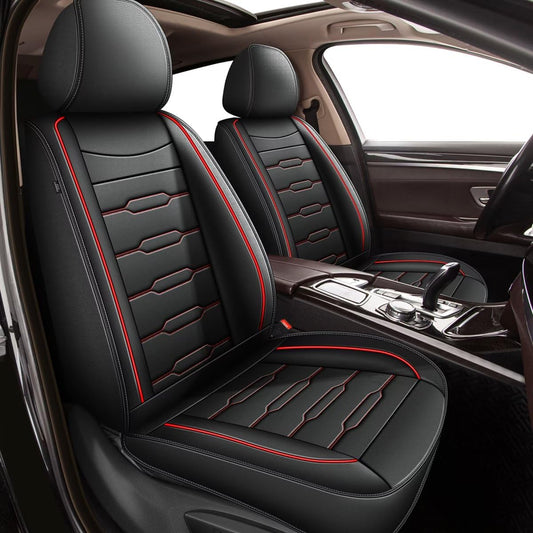 AOMSAZTO Leather Car Seat Cover Custom Fit for Volkswagen Jetta 2007-2026 Faux Leather Car Seat Protector Compatible Airbag Jetta Seat Covers Vehicle Cushion Covers Waterproof 2 Front Seat Black&Red