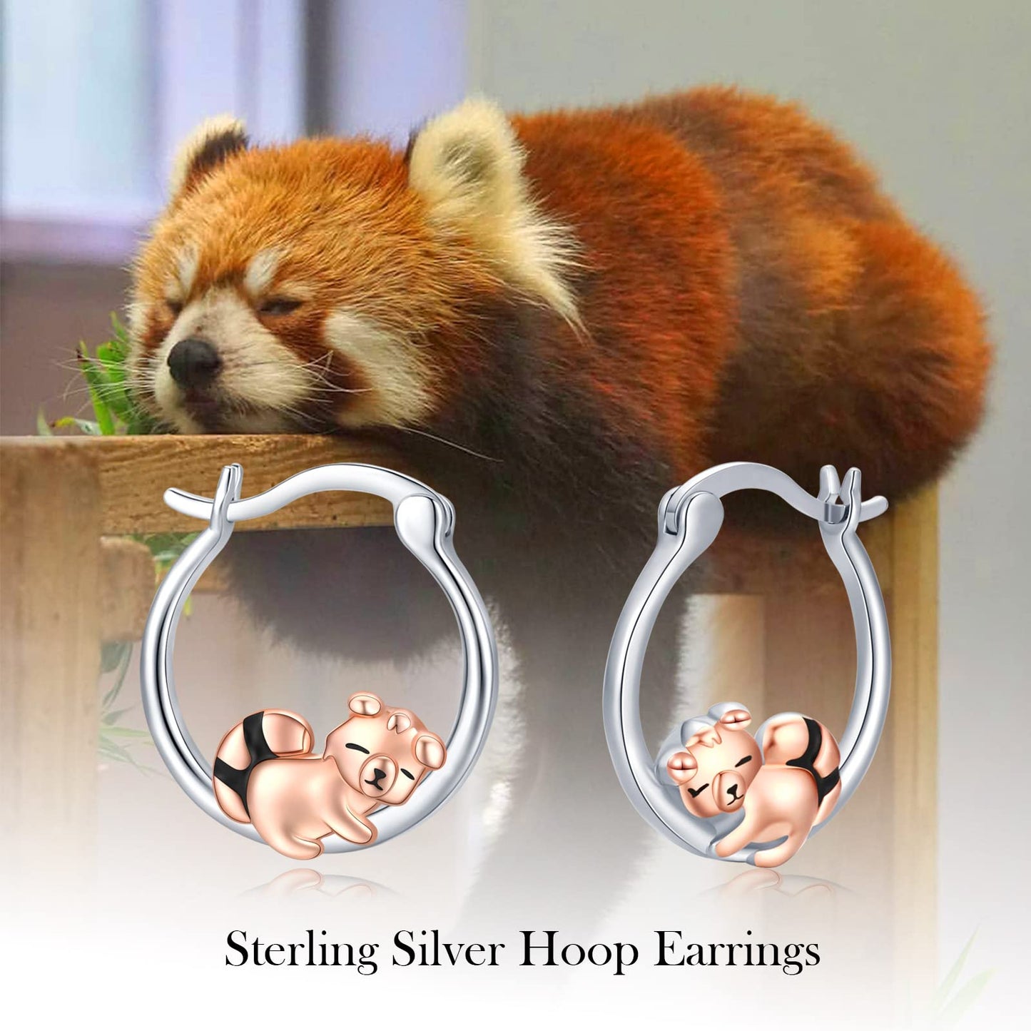Raccoon Earrings Sterling Silver Red Panda Earrings Hypoallergenic Hoop Earrings for Girls Sensitive Ears Raccoon Jewelry Christmas Graduation Gifts for Women Daughter