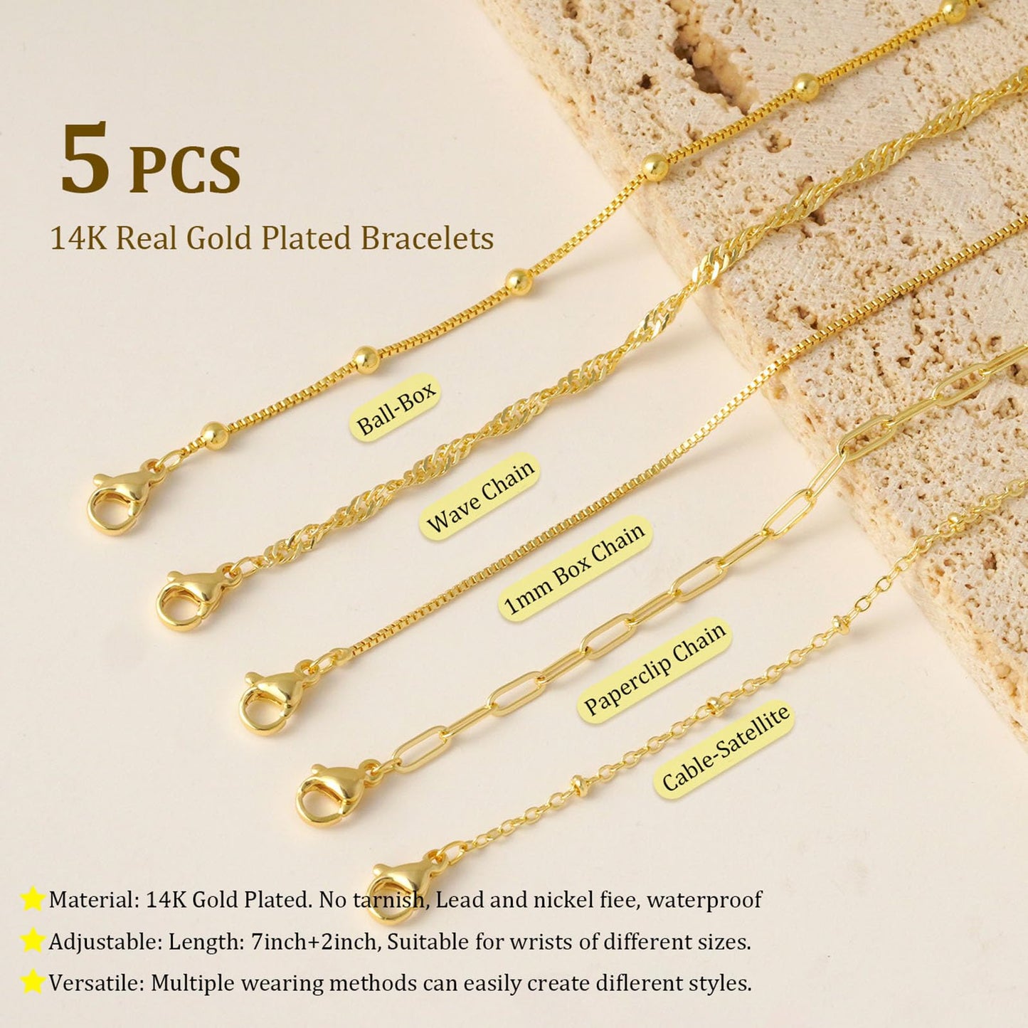 Gold Bracelets for Women, Dainty 14K Gold Plated Bracelet Stack for Women Trendy CZ Tennis Paperclip Cuban Chain Stackable Adjustable Waterproof Link Bracelet Jewelry Set Fashion Accessories Gifts
