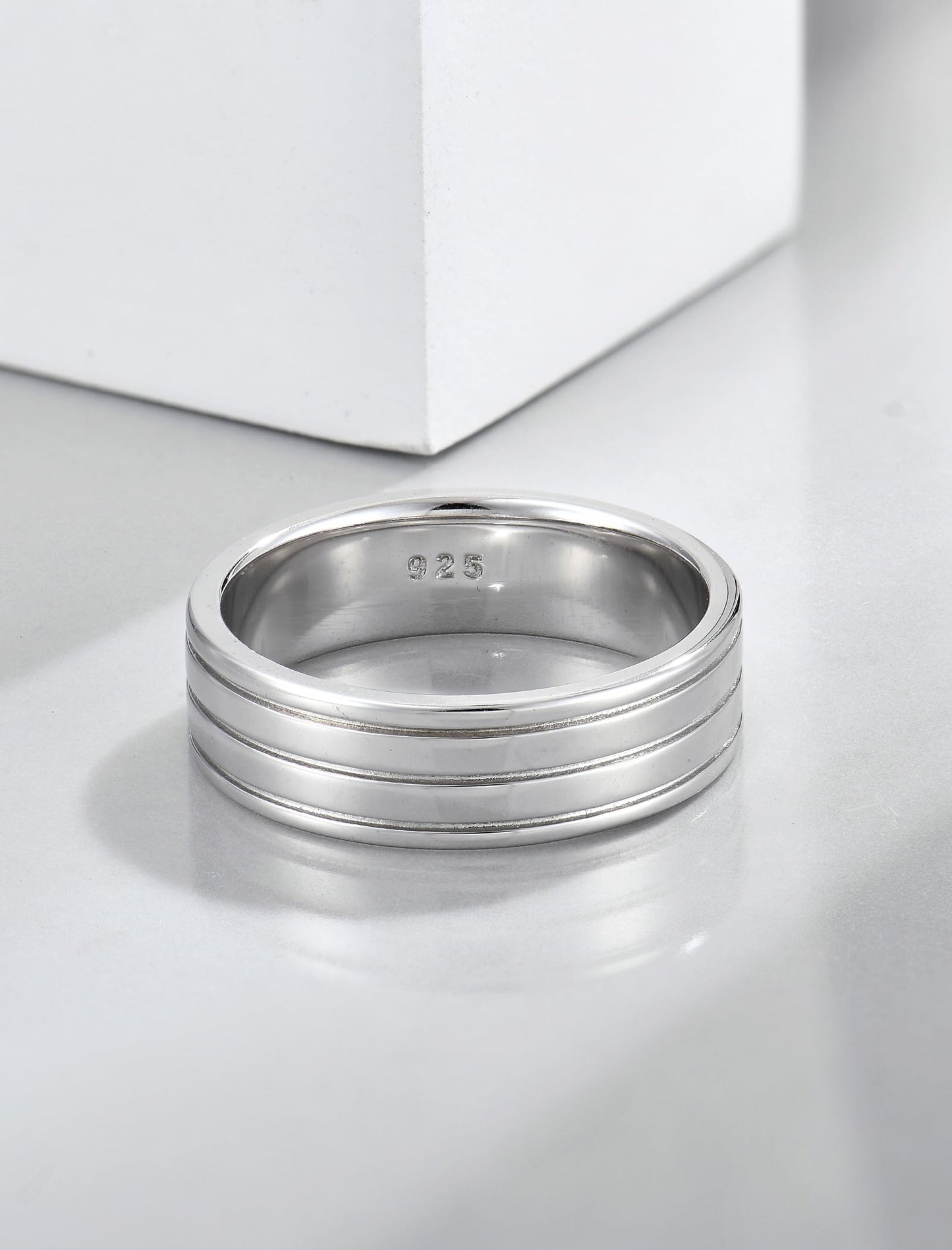 STARCHENIE 925 Sterling Silver Wedding Band Ring for Men, 6mm Striped Comfort Fit, Size 9