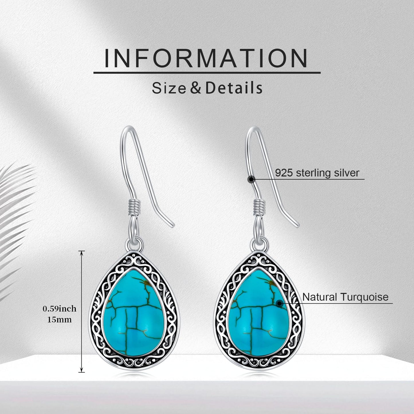 Eetaitai Natural Turquoise Earrings 925 Sterling Silver Boho Earrings Blue Vintage Native American Jewelry Western Jewelry Vintage Earrings Mothers Day Gifts for Mom Wife Sister