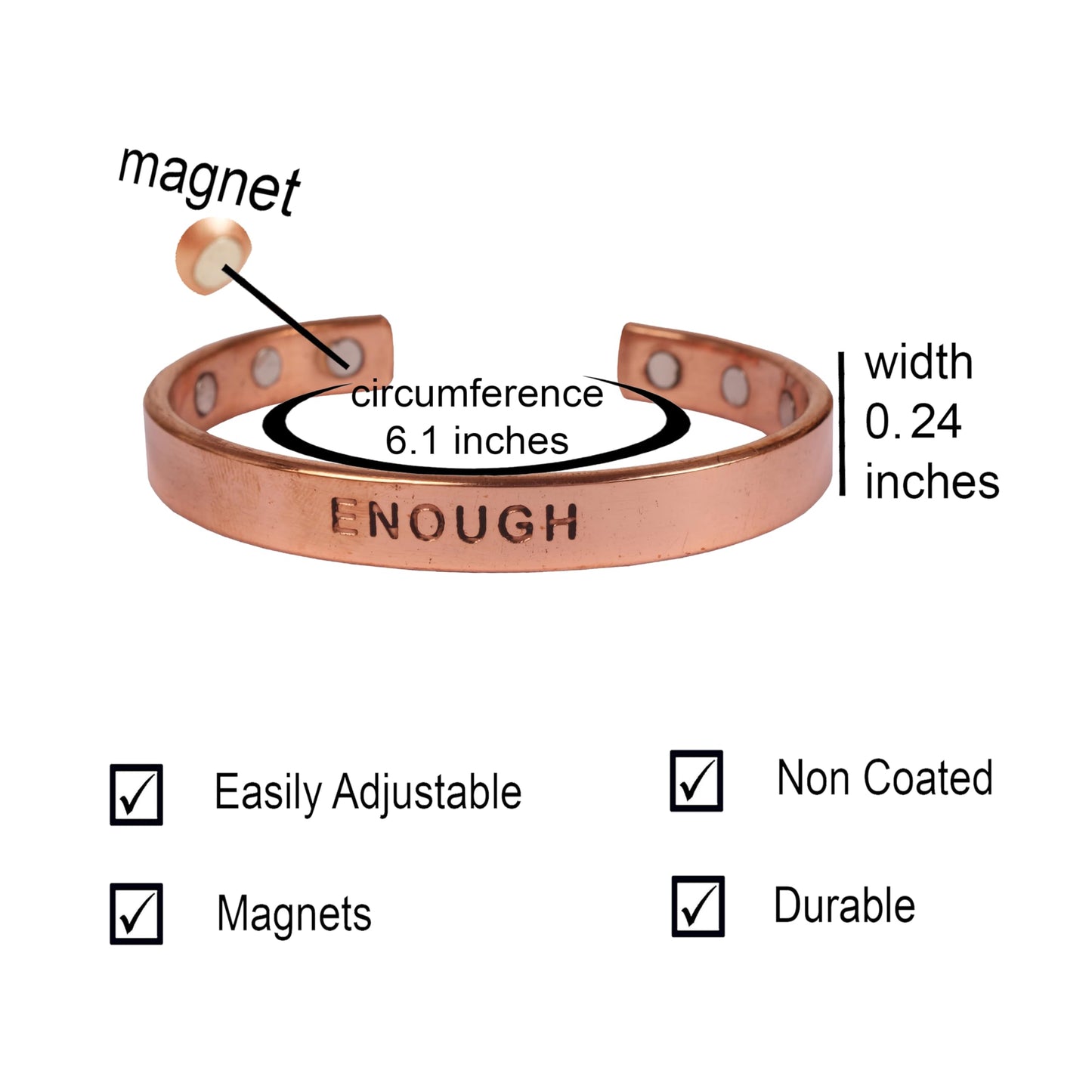Touchstone Inspirational Copper Engraved Magnetic Bracelets for Women-Personalized Jewelry Gifts for Best Friend/Mom/Daughter/Sister - Adjustable Bracelet in a Pretty Gift Box Enough