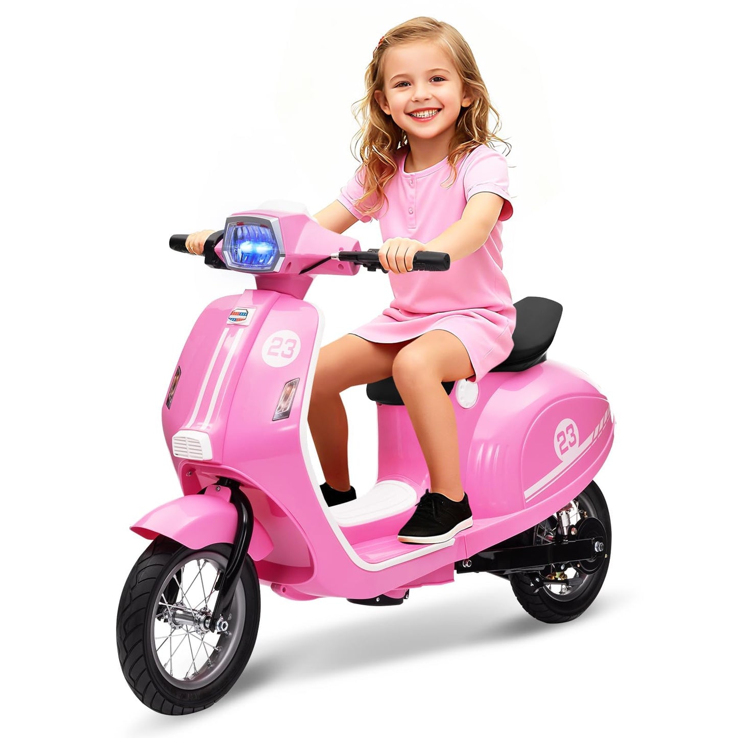 24V Moped Scooter for Kids - Electric Motorcycle for Kids - Electric Scooter with Seat for Children - Ride on Toy with LED Light for Girls
