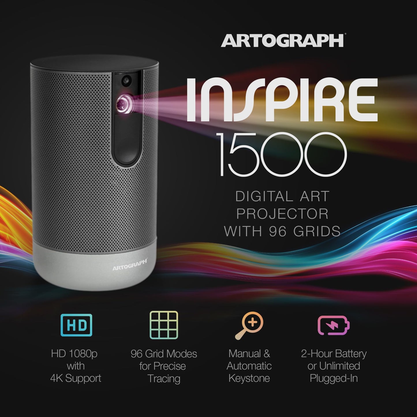 Artograph Smart LED Art Projector with Auto Focus Grids Remote Inspire 1500 and Mini Tripod