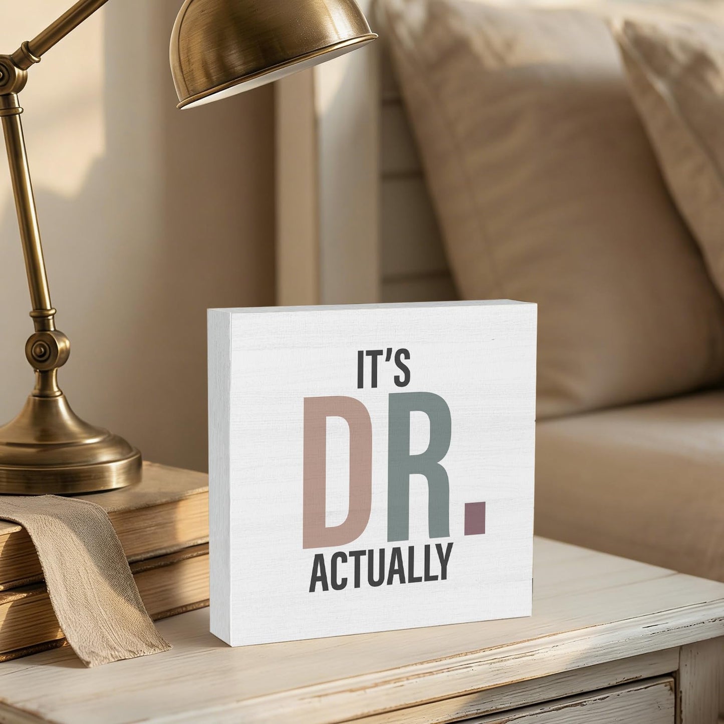 GWOKPAAI DR Gifts Wooden Box Signs Desk Decor, Doctor Gifts for Women Men, It's Dr. Actually Wooden Signs Desk Decorations for Medical Office Workplace Home Bedroom Tabletop Shelf Wall, 5x5in