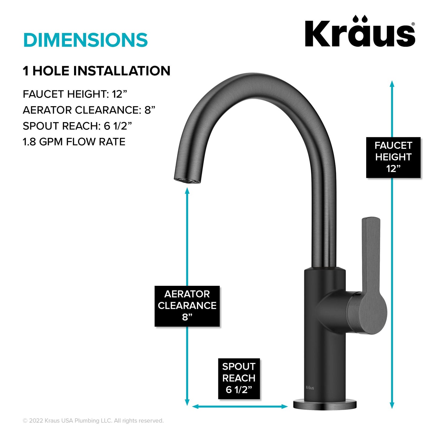 Kraus Oletto Single Handle Kitchen Bar Faucet in Matte Black/Spot Free Black Stainless Steel, Kitchen Sink Faucets, KPF-2822MBSFSB