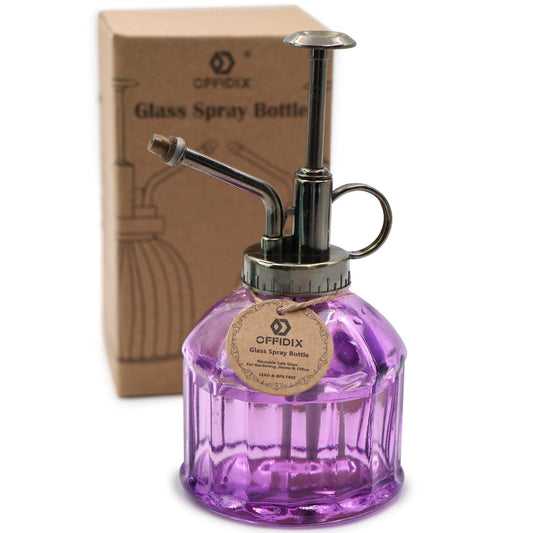 OFFIDIX Glass Watering Spray Bottle,Plant Mister Watering can Indoor with Bronze Plastic Top Pump, Glass Small Watering Can for Garden, Plants, Cleaning (Purple)