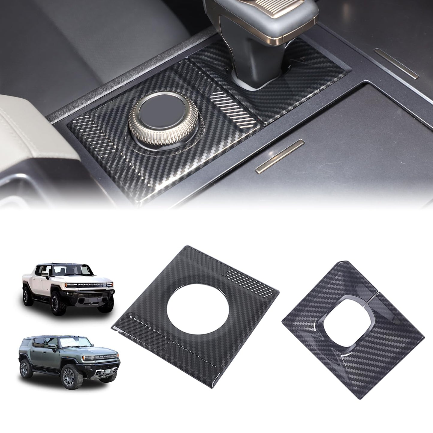 Suetlcoity for Hummer EV Accessories Gear Shift Frame Cover Trim 2PC for Pickup SUV 2024-2025 Hummer EV Center Consoles Gear Box Shift Knob Panel Frame Cover Decorative (Carbon Fiber Pattern)