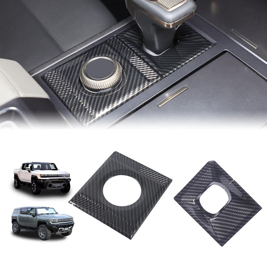 Suetlcoity for Hummer EV Accessories Gear Shift Frame Cover Trim 2PC for Pickup SUV 2024-2025 Hummer EV Center Consoles Gear Box Shift Knob Panel Frame Cover Decorative (Carbon Fiber Pattern)