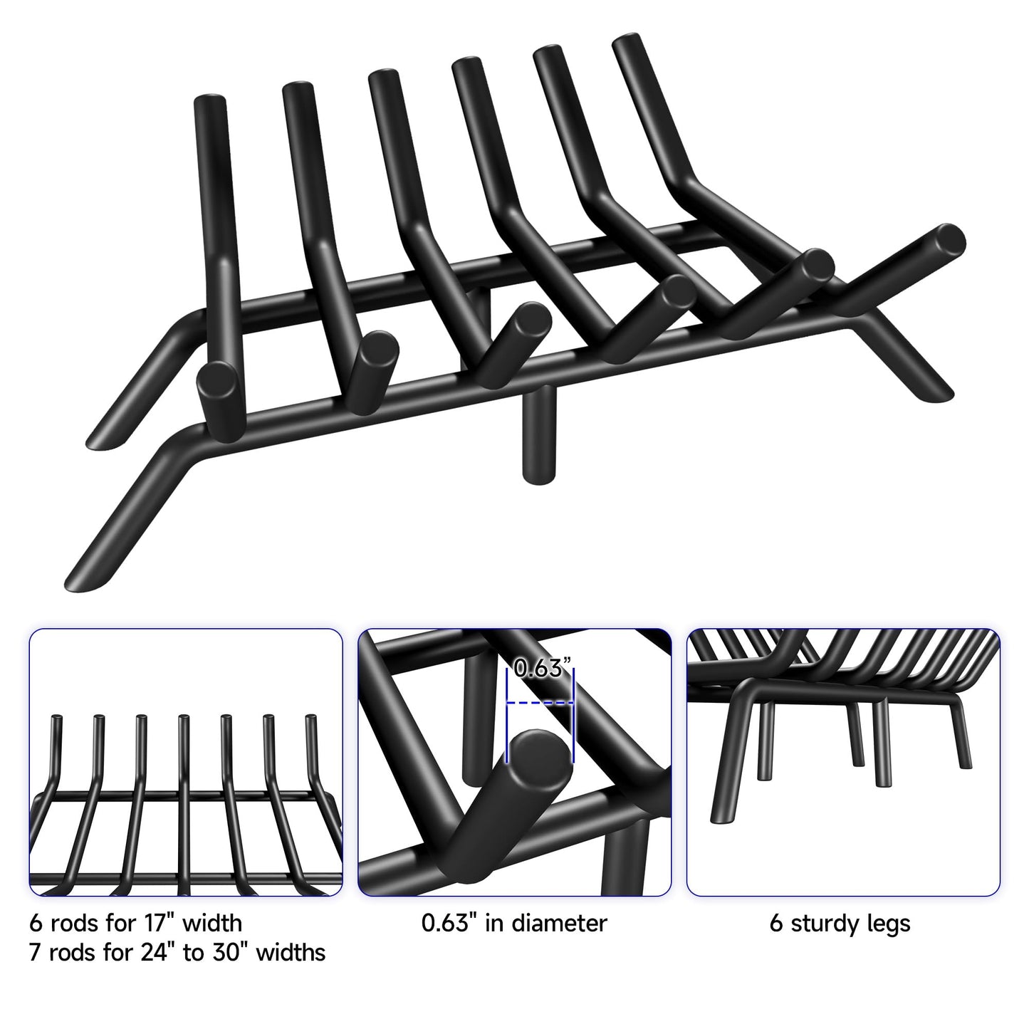 KIKIBRO Fireplace Grate 21 Inch, Firewood Log Holder Rack, Heavy Duty Fire Wood Stove Grates for Indoor Outdoor Camping Chimney Hearth Burning Fireplace Accessories Tools