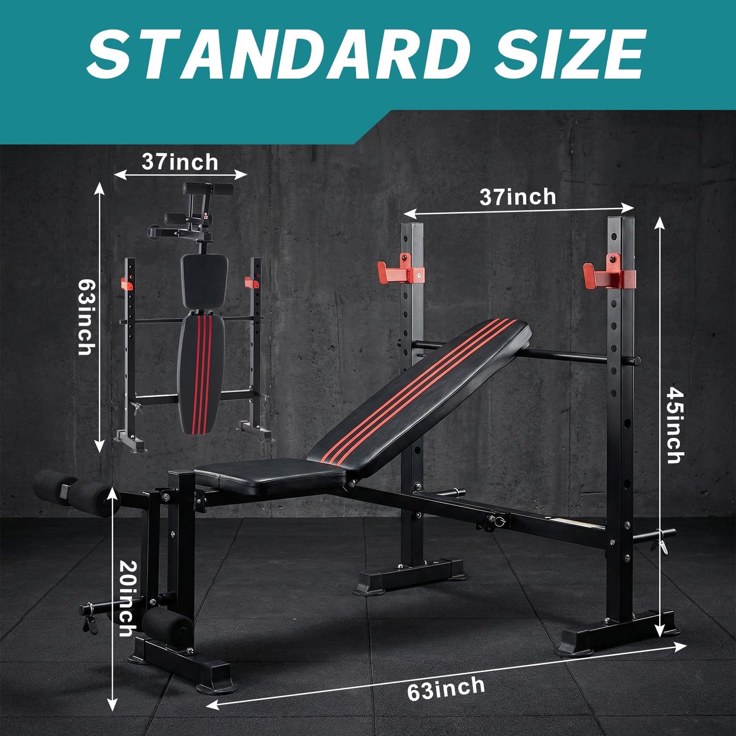 OLIXIS Adjustable Weight Bench Set with Rack, 650 LBS Capacity Heavy Duty Foldable Bench Press Set with Leg Extension Curl, Strength Training Workout Set for Garage, Home, Gym - Black & Red