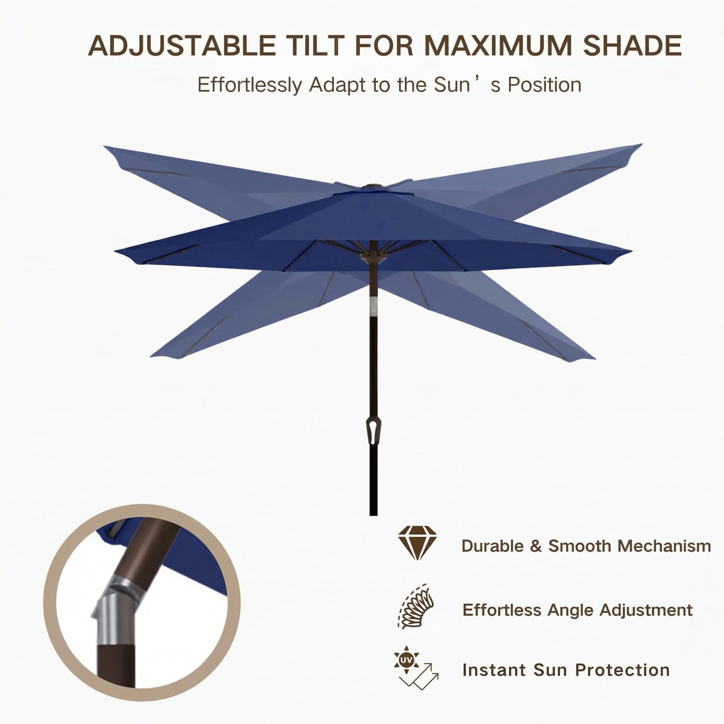 Kingdura 9FT Outdoor Patio Umbrella with Solar Lights, Market Table Umbrella with Push Button Tilt & Crank, 8 Sturdy Ribs, 32 LED Lights, UV Protection for Garden Lawn Deck Backyard Pool (Navy blue)