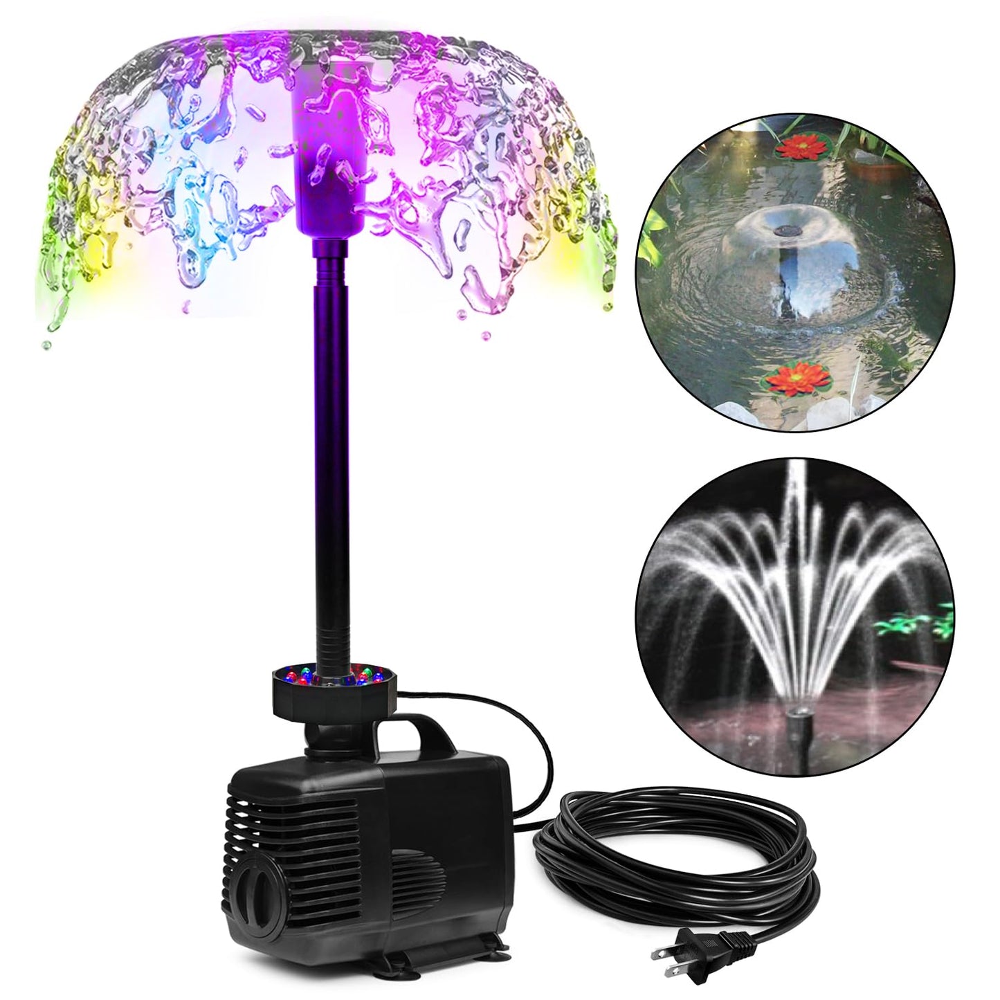 DOMICA 45W 792 GPH LED Pond Pump with Fountain Kit (3000L/H), Submersible Garden Water Fountain Pump, for Waterfall, Hydroponics, Aquariums, Fish Tanks, Indoor Outdoor
