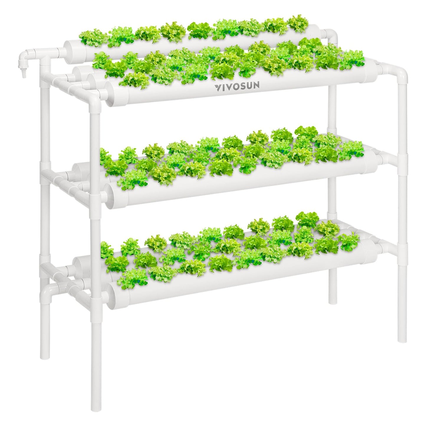 VIVOSUN Hydroponics Growing System 90 Plant Sites, 3 Layers 10 Food-Grade PVC-U Pipes Hydroponic Gardening System Grow Kit with Water Pump, Pump Timer, Nest Basket and Sponge for Leafy Vegetables