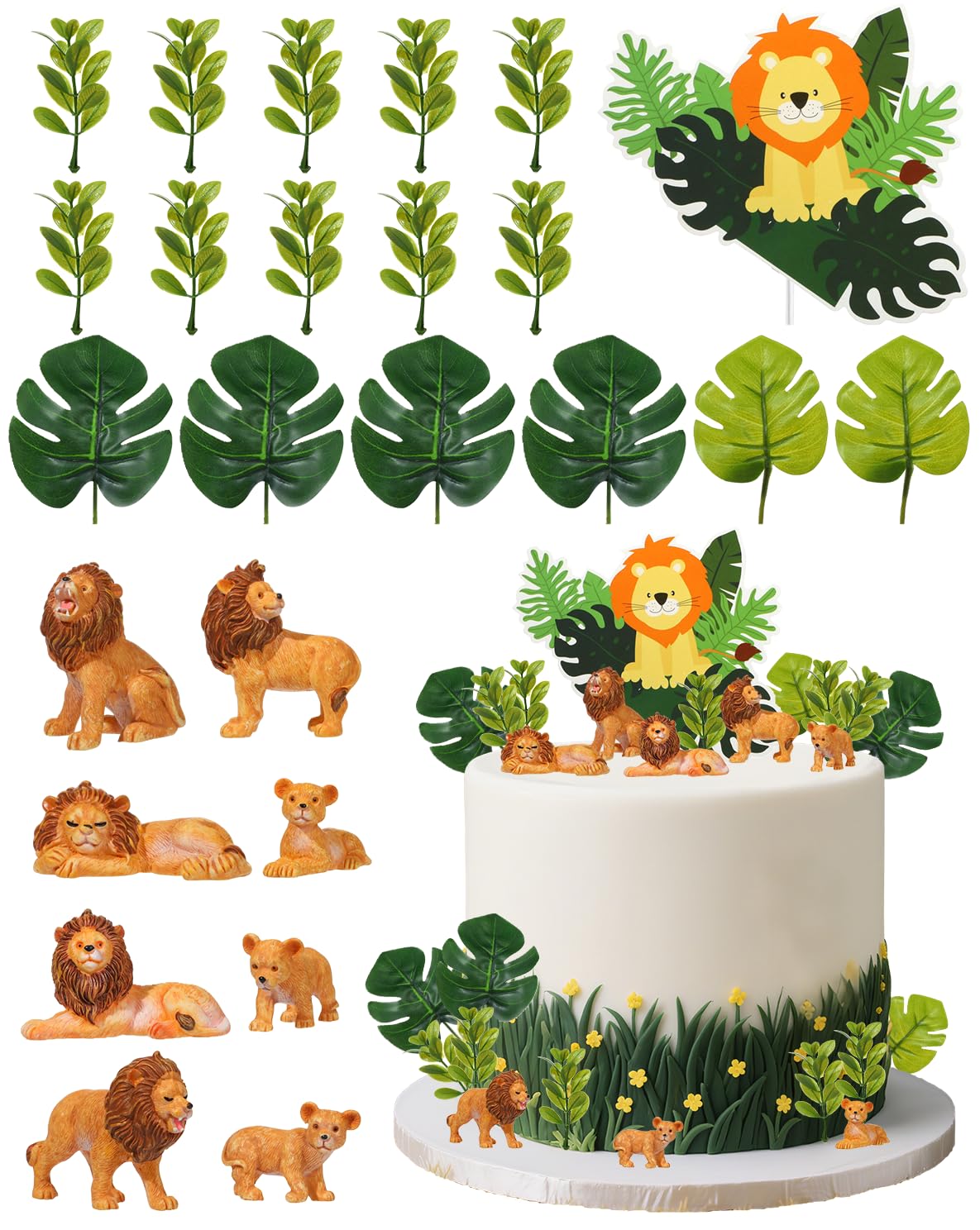 Glavatrix 25 Pcs Lion Cake Topper Lion Birthday Party Decorations Jungle Safari Animal Cake Decoration for Lion Wild Animal Theme Baby Shower Kids Boys Girls Birthday Party Supplies