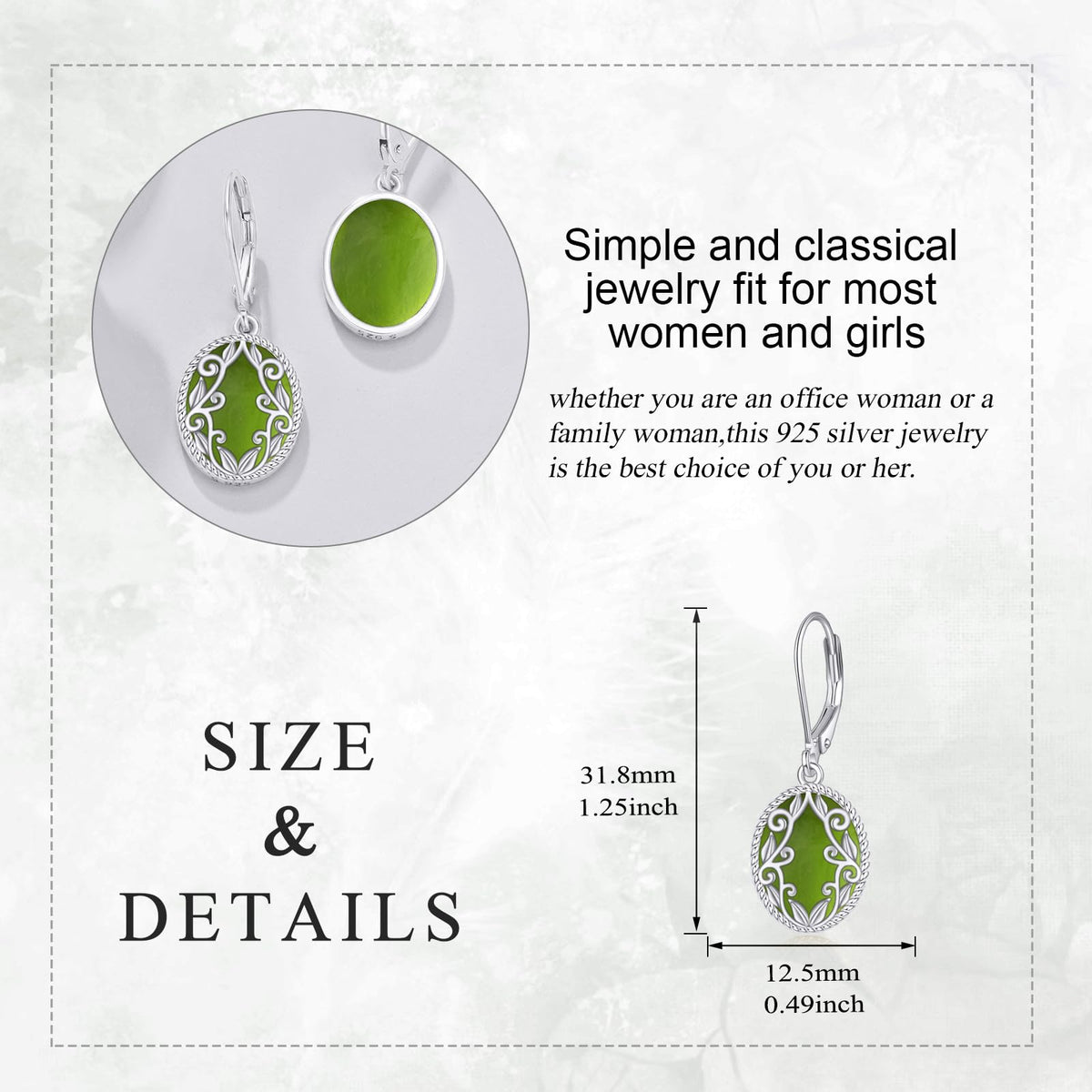 Peridot Drop Earrings Sterling Silver Nordic Filigree Leverback Earrings Green Natural Stone Peridot Dangle Earrings Jewelry Christmas Gifts