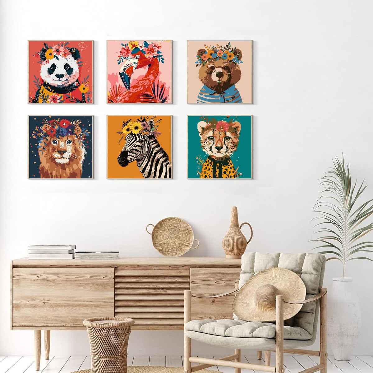 CraftCraze 12 Pack Animals Paint by Numbers Kit for Adults, Adult Paint by Number Kits, Paint by Numbers for Adults Beginners, DIY Animals Acrylic Painting on Canvas for Home Wall Art Decor 8x8 Inch