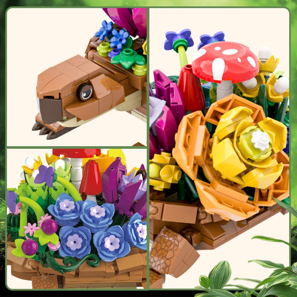 Sea Turtle Succulent Planter Building Set, Turtle Flowers Pot Building Kit, Animals Botanical Collection Blocks Toys, for 6+ Boys, Girls, Women, Home Plants Decor Gift Idea for Christmas (477Pcs)