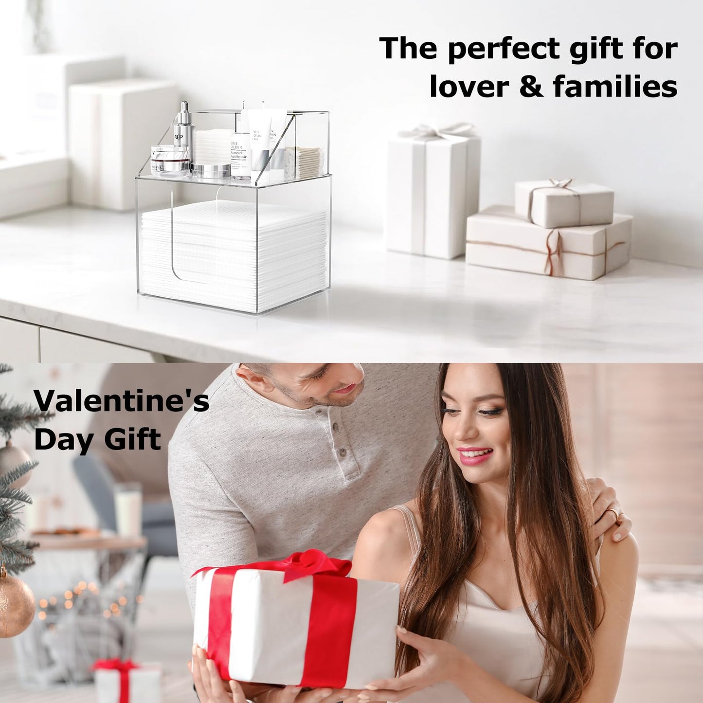 TAINESS Disposable Facial Towels Storage Box Compatible with Clean Skin Club Clean Towel XL-Cotton Pads-Swabs Upgraded Double Layer Face Towel Holder Acrylic Storage Container Valentine's Day Gifts