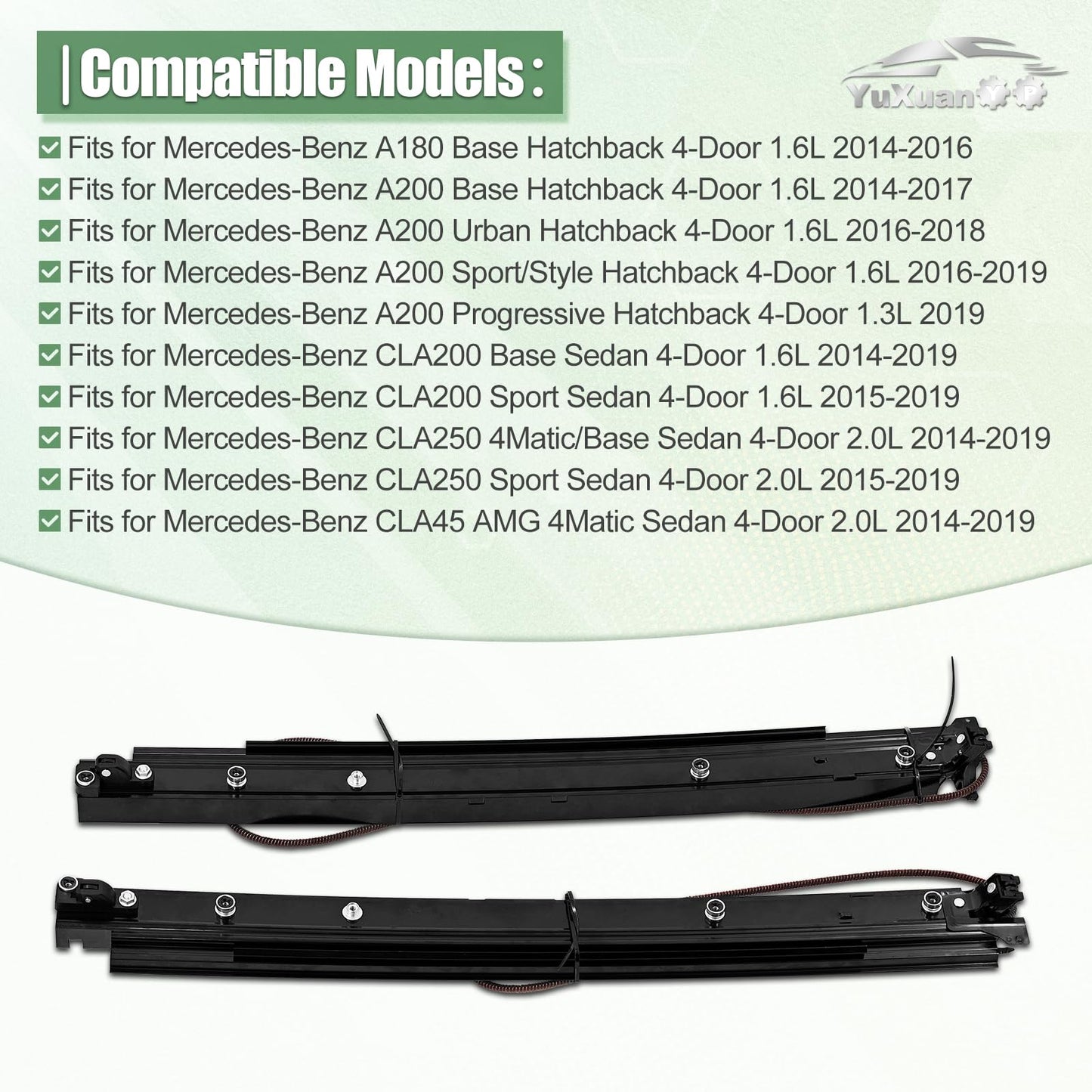 A1767800075+A1767800175 Panoramic Sunroof Tracks Repair Kit Fits for 2014-2019 Mercedes-Benz A/CLA-Class W176 C117 A200 CLA200 CLA250 CLA45 AMG A180 1.6L 2.0L