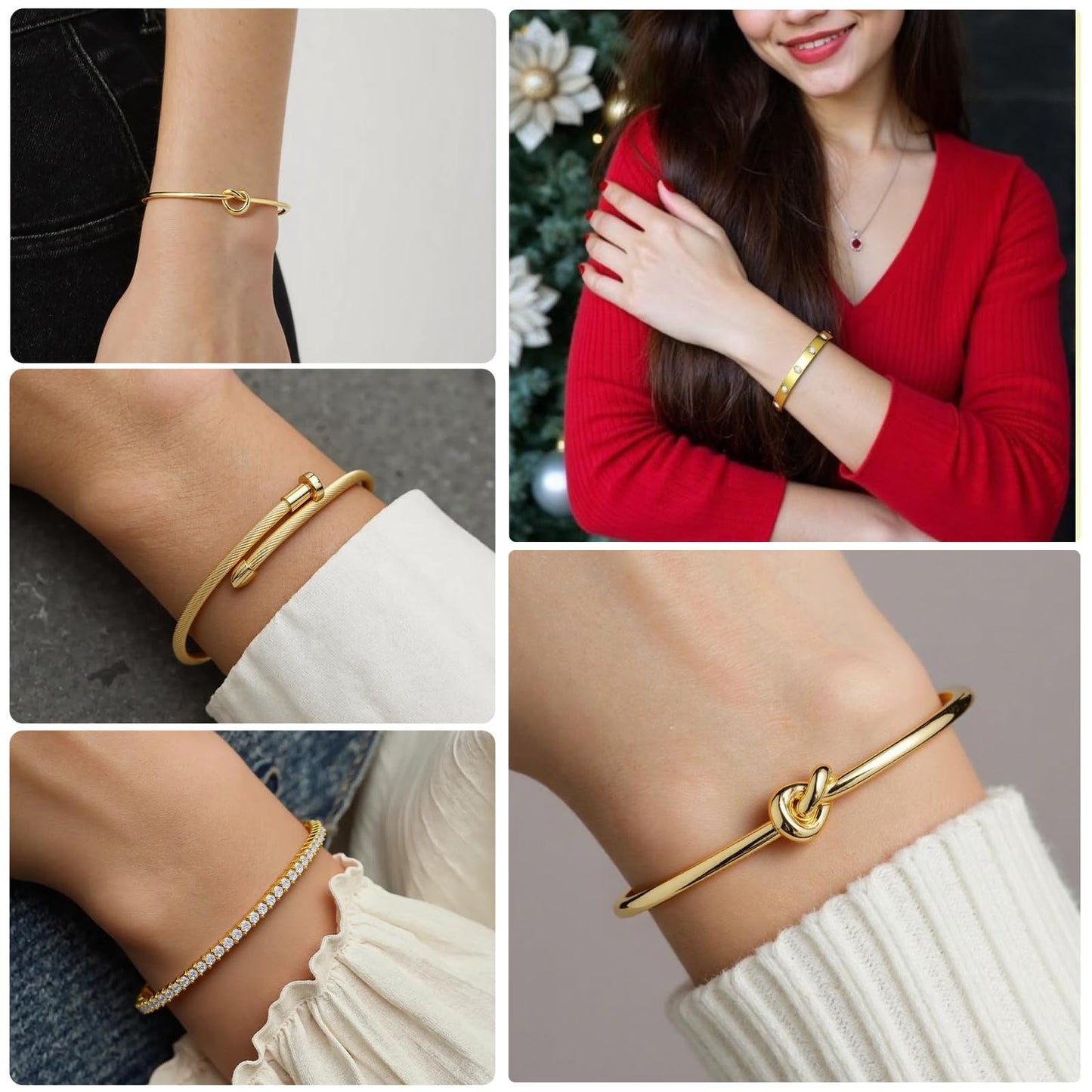 FAFUGA 18 K Gold Plated Love Bangle Bracelet Stack Cuff Jewelry for Women Jewelry Set for Women Gift with Box (style6)