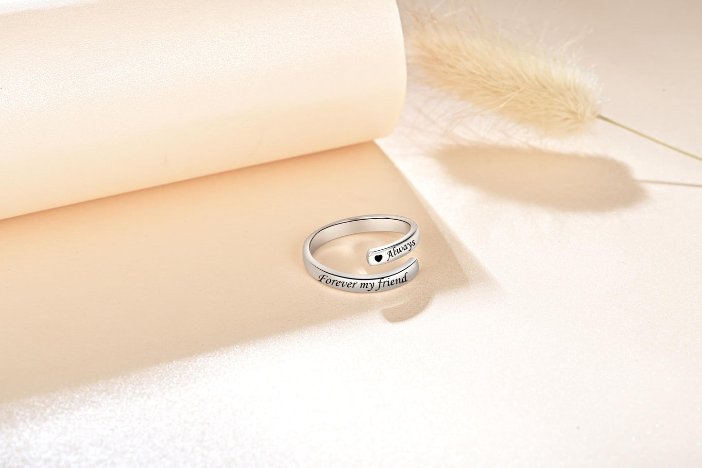 JXJL 925 Sterling Silver Inspirational Jewelry Adjustable Wrap Open Ring Encouragement Gift for Women(Always my sister Forever my friend)