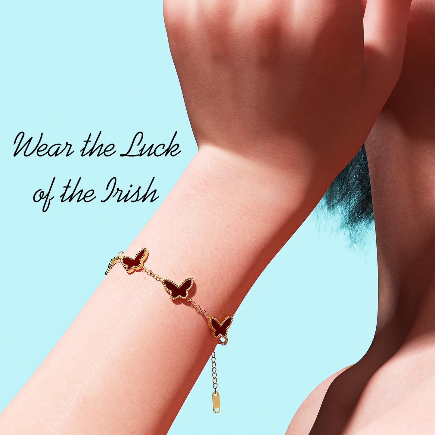 AICase 18K Gold Plated Clover Bracelet Dupes Black Bracelet Set for Women Butterfly Flower Leaf Lucky Clover Bracelets Trendy Jewelry Birthday Gifts for Women/MoM/Friends_Wine Red