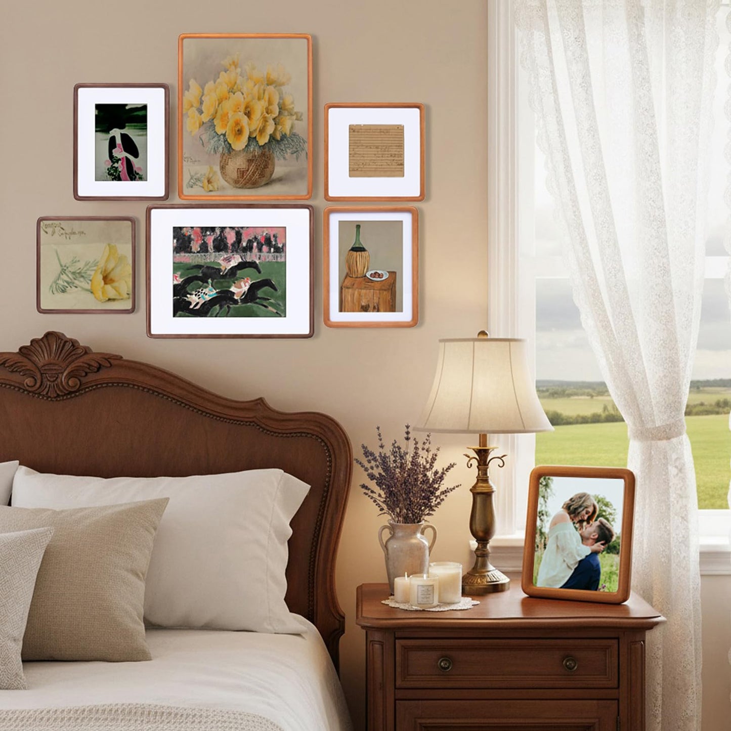 Xzwenru 4x6 Picture Frame Set of 2,Solid Walnut Wood Frame with Real Glass,Rounded Edge Wooden Photo Frame Matted to 4x6 Photo without mat or 3.5x5 picture with mat, For TableTop and Wall Decoration.