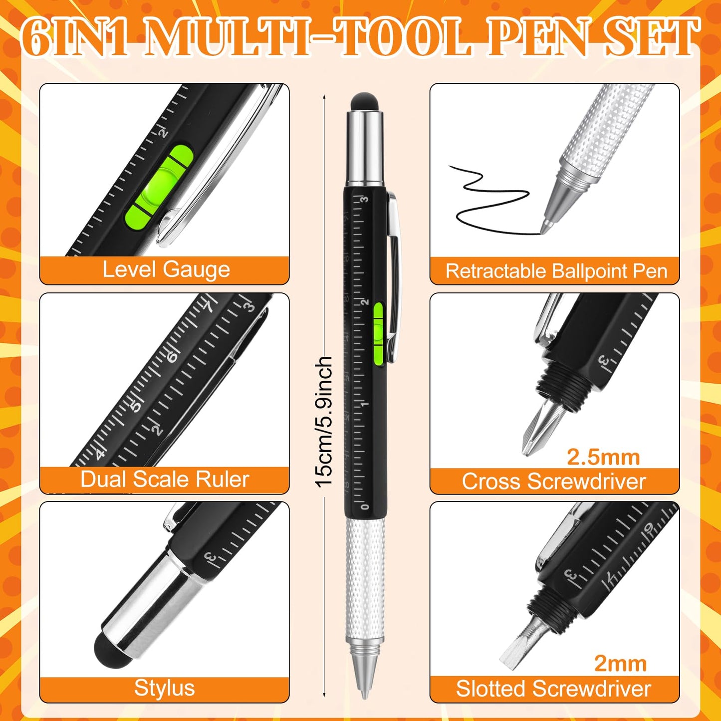 Quelay 30 Set Fathers Day Church Gifts Bulk Man of God Christian Gifts for Men 6 in 1 Multi Tool Pen with Silicone Keychain Religious Cards Multi Tool Gadget for Coworker Sunday School Pastor