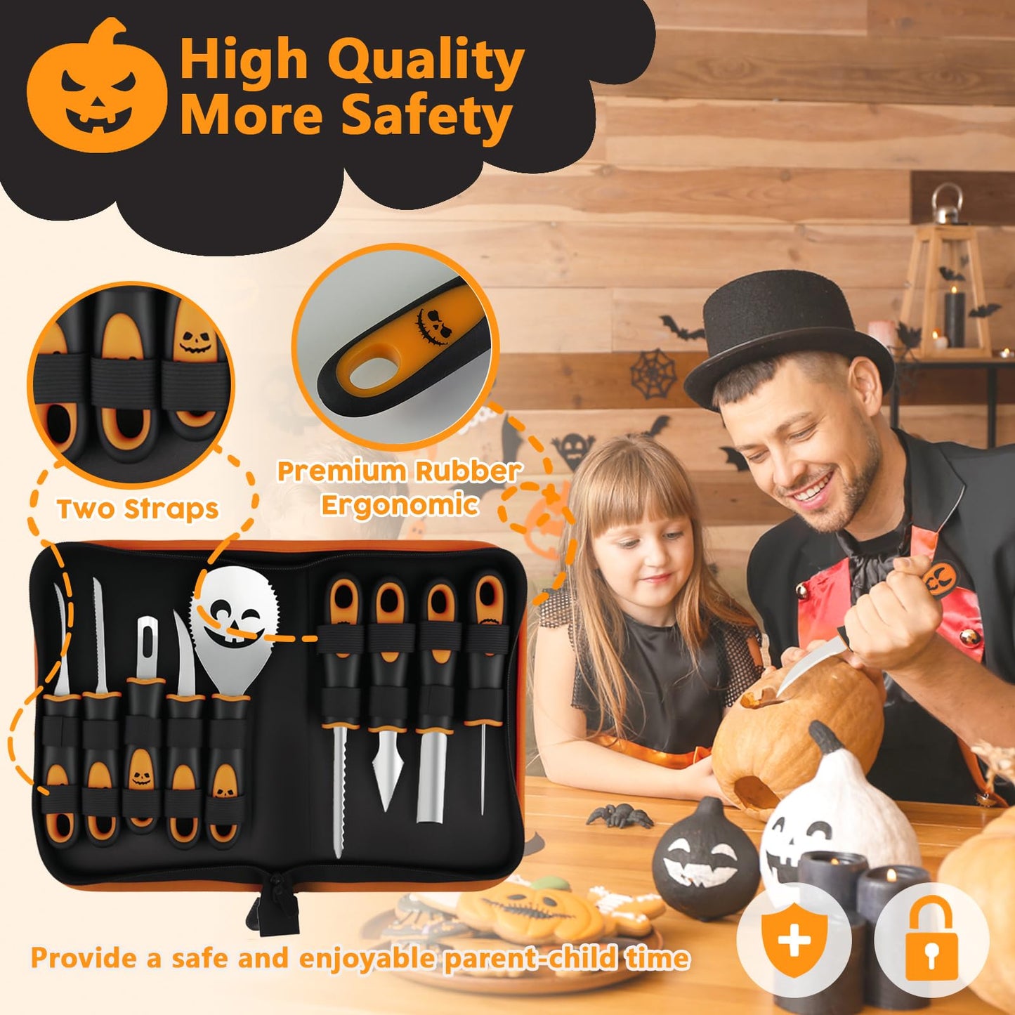 TAVOLOZZA Fine Arts Professional Pumpkin Carving Kit, 26 PCS Heavy Duty Stainless Steel Tools with 9 Knives, Saw & Scoop, Halloween Carving Set with Stencils for Adults & Kids to DIY Jack-o-Lanterns