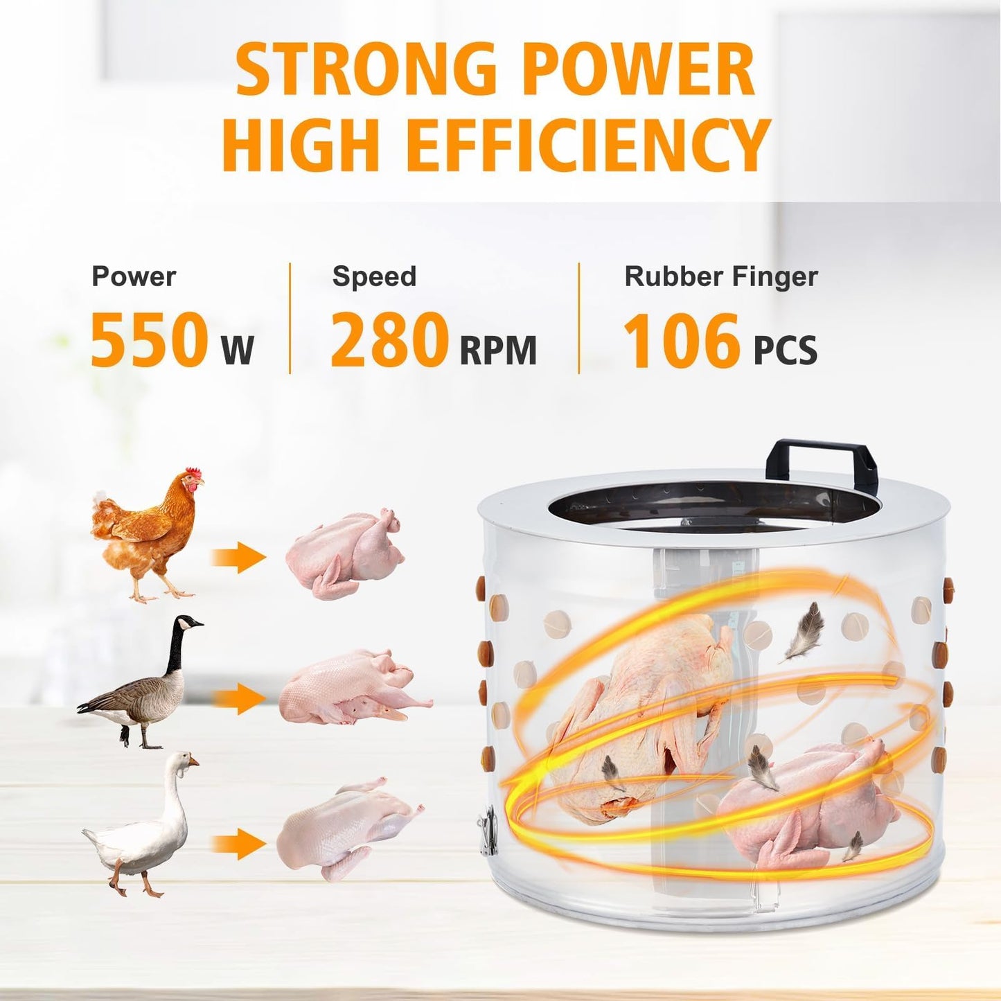 PeakPursuit Electric Chicken Plucker Machine-20IN Poultry Defeathering with 106 Soft Rubber Fingers, 360° Chicken Feather Remover for Turkey, Duck and Quail