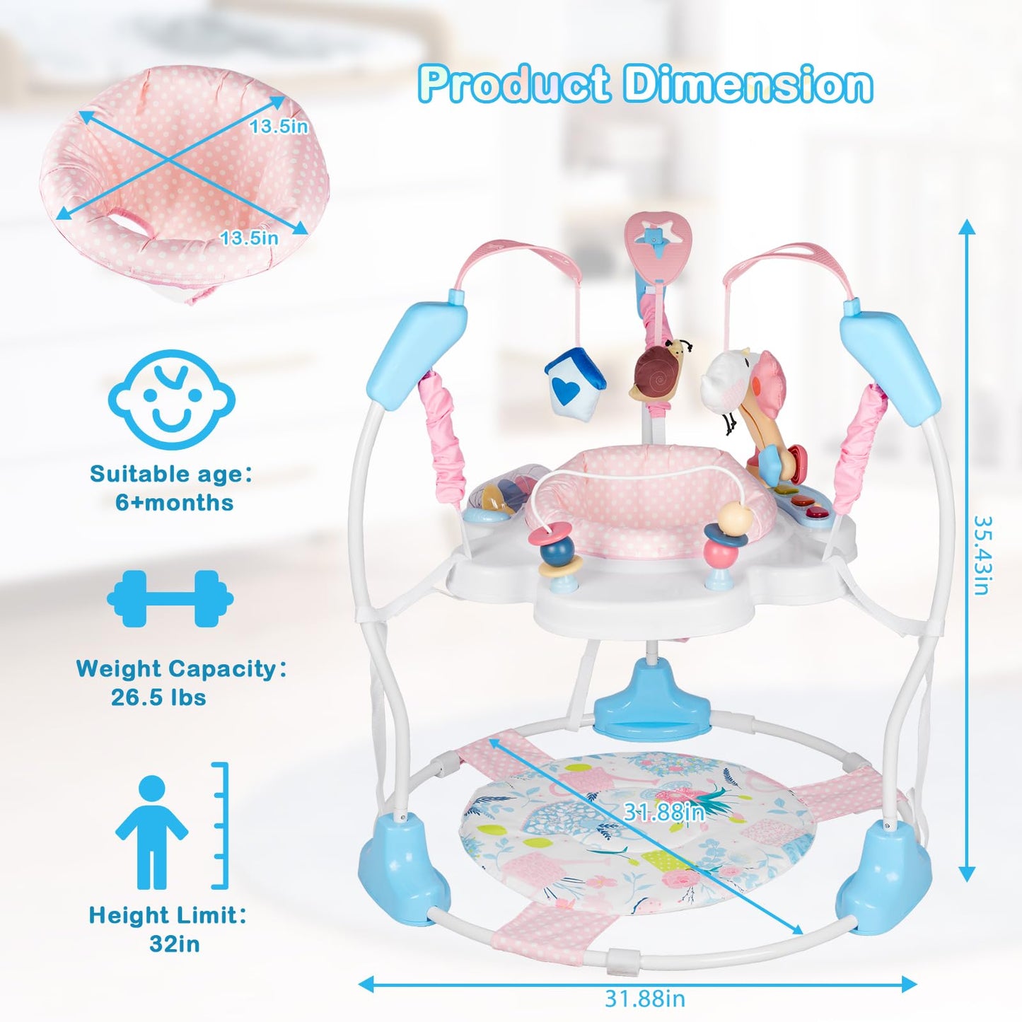 Otrolepota Baby Activity Center, Infant Jumpers and Bouncers with Music, Lights, Infant Toys, 360°Rotating Seat, 3 Adjustable Heights, Baby Play and Learning Center for 6+ Months