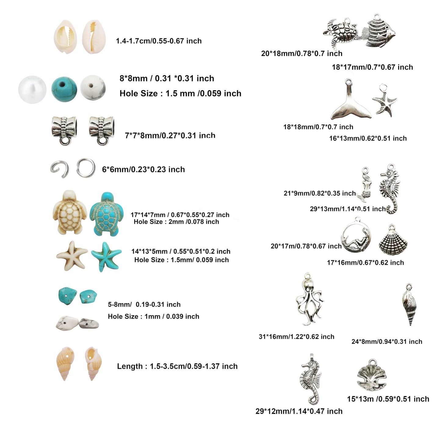 Julie Wang 422PCS Mixed Beach Ocean Jewelry Making Kit, Man-made Turquoise Starfish Turtle Beads Charm & Antique Silver Alloy Sea Animal Pendants, for Bracelet Necklace Earring Craft DIY Supplies