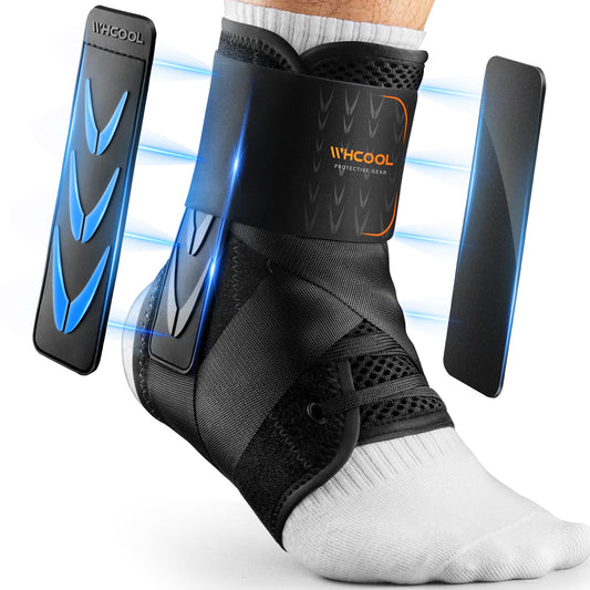 WHCOOL Slim-Fit Ankle Brace for Sprained Ankle, Quick Lace Up Ankle Support for Women Men with 2 Auto-Shaped Pads, Air Fabric Cool Ankle Stabilizer for Injury Recover, Running,Sports, M(12”-13”)