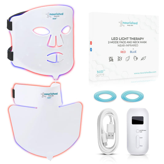 Nourished Bodynskin LED Face and Neck Mask with Near-Infrared - Blue, Red Light Therapy for Face - 228 LEDs - Skincare Tool for Wrinkles, Anti-Aging